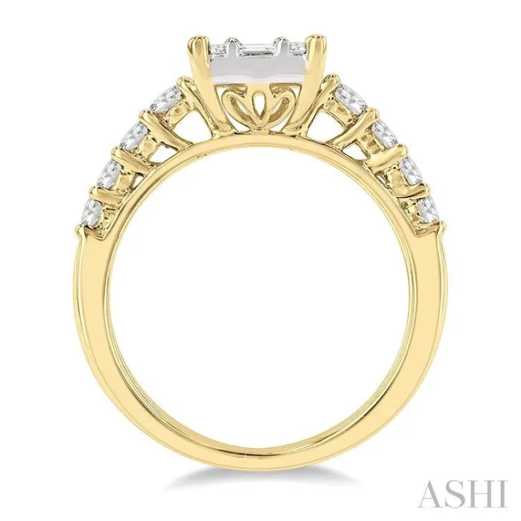 1 ctw Fusion Baguette and Round Cut Diamond Engagement Ring in 14K Yellow and White gold