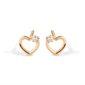 14E00437. - 14 Karat Heart Silhoutte Clear CZ Screw Back Earrings