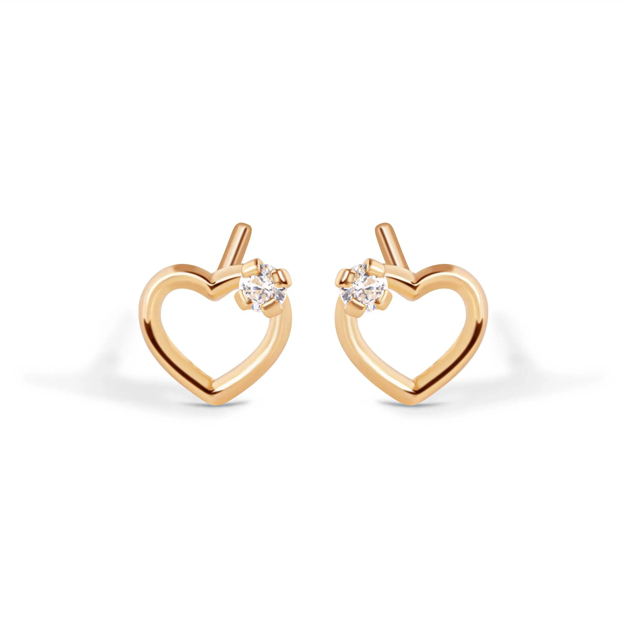 14E00437. - 14 Karat Heart Silhoutte Clear CZ Screw Back Earrings