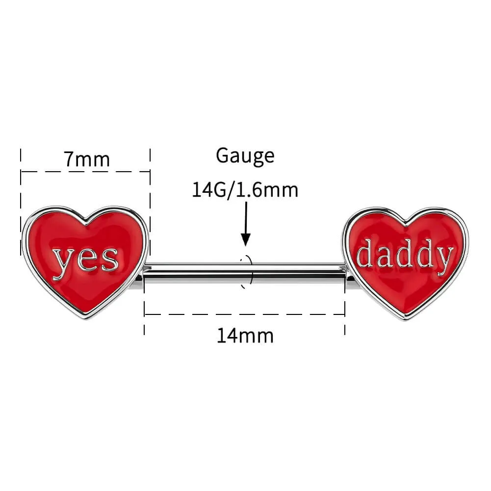 14G Red/Black Color Yes Daddy Yes Master Nipple Rings 4PCS Set