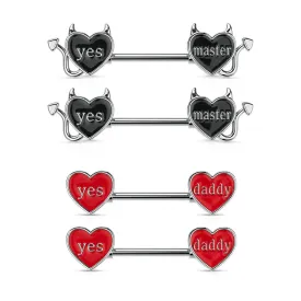 14G Red/Black Color Yes Daddy Yes Master Nipple Rings 4PCS Set