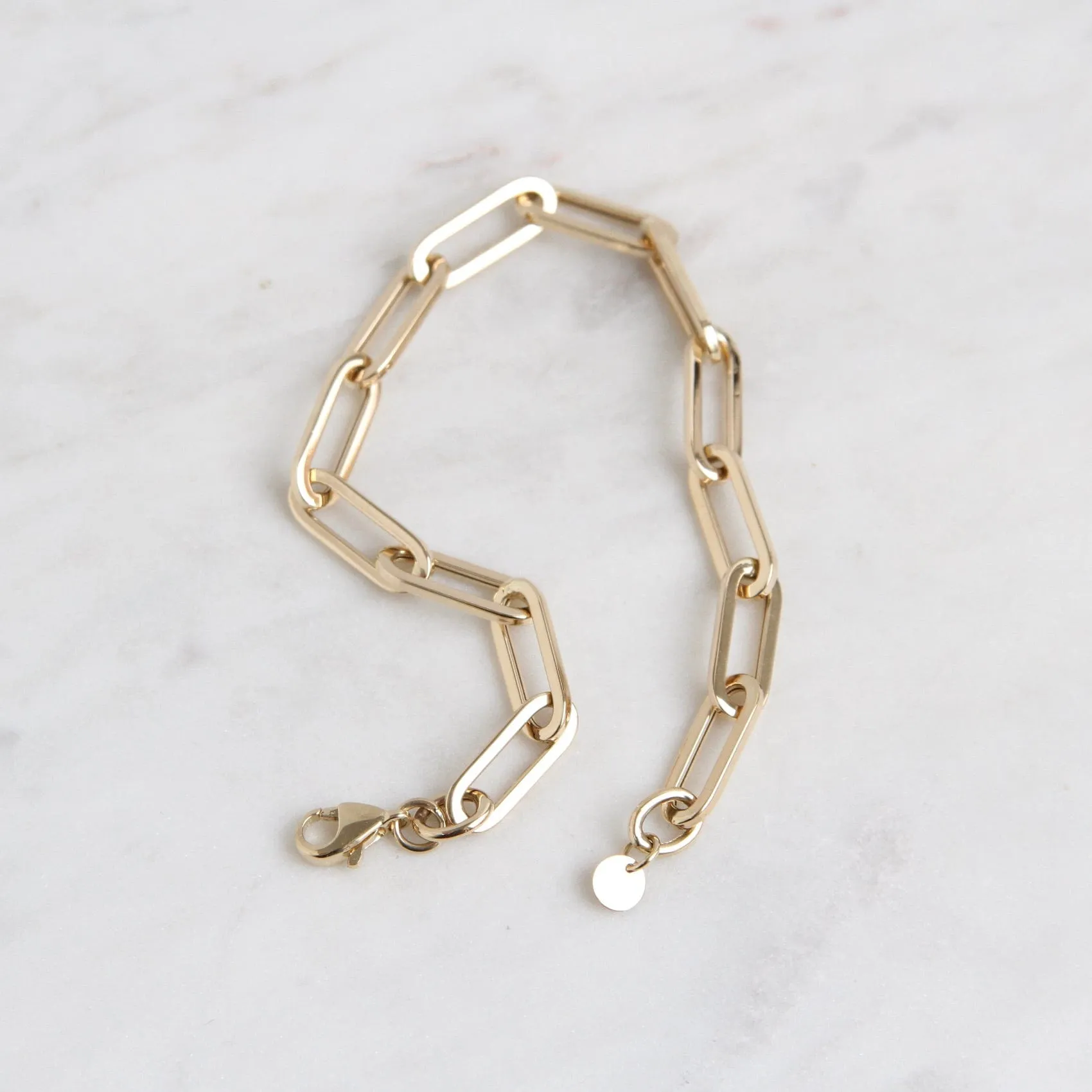 14k Yellow Gold Large Paperclip Chain Bracelet