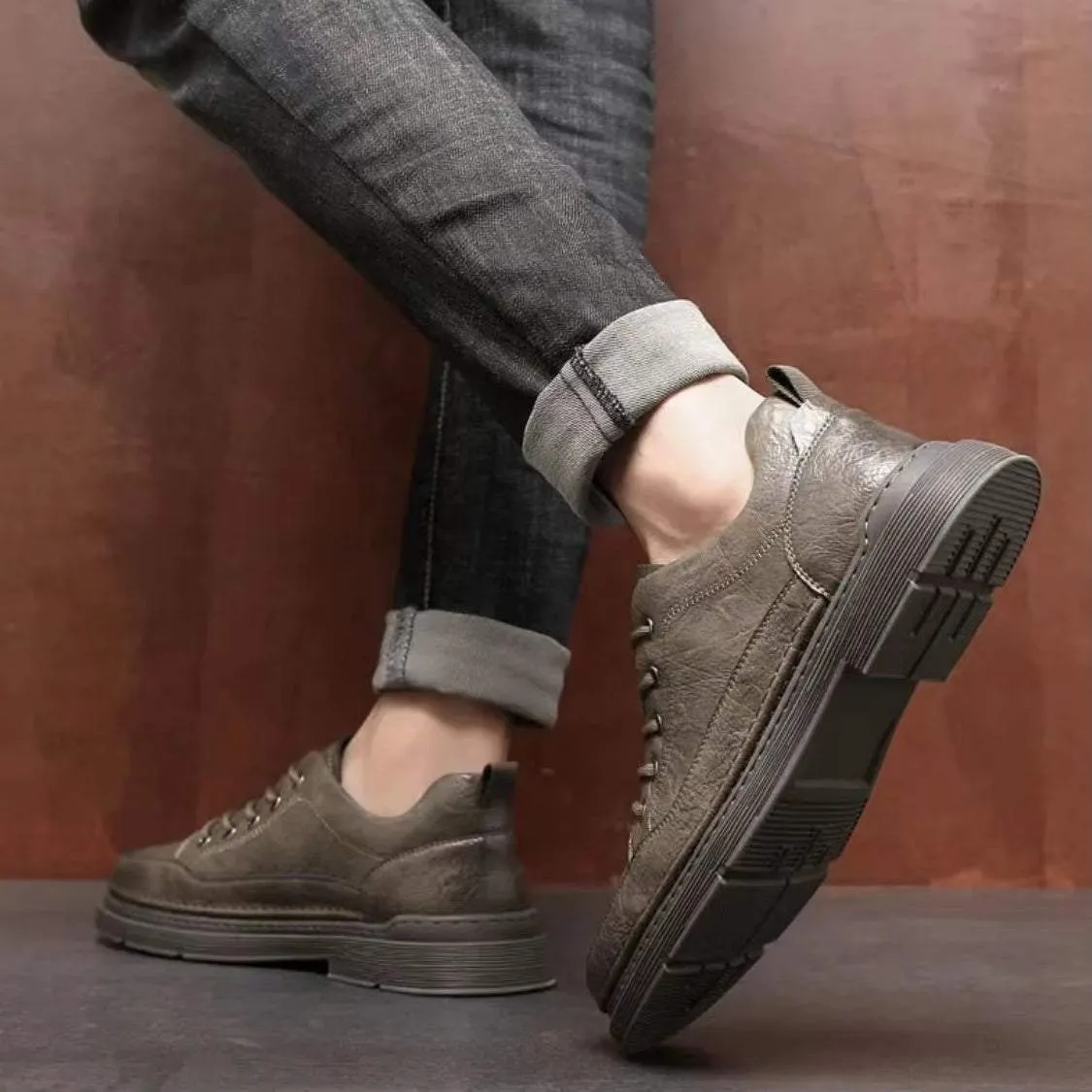 2023 Men's Casual Leather Non-slip Waterproof Work Shoes