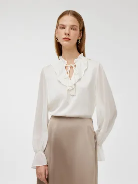 22 Momme Mulberry Silk Ruffle Collar Women Shirt