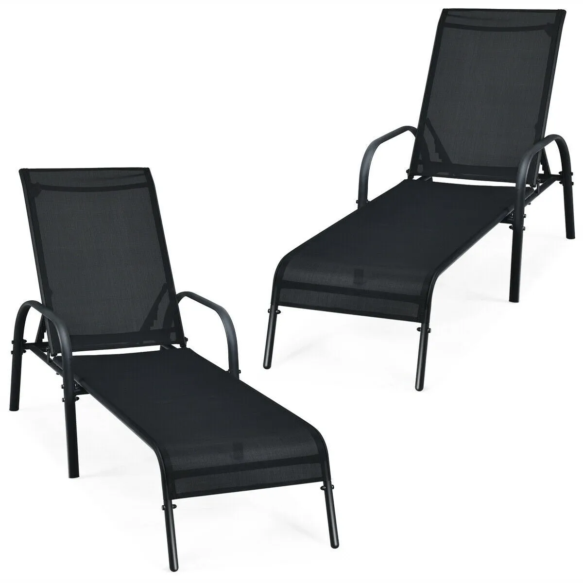 2pc Outdoor Patio Lounge Chair - Black