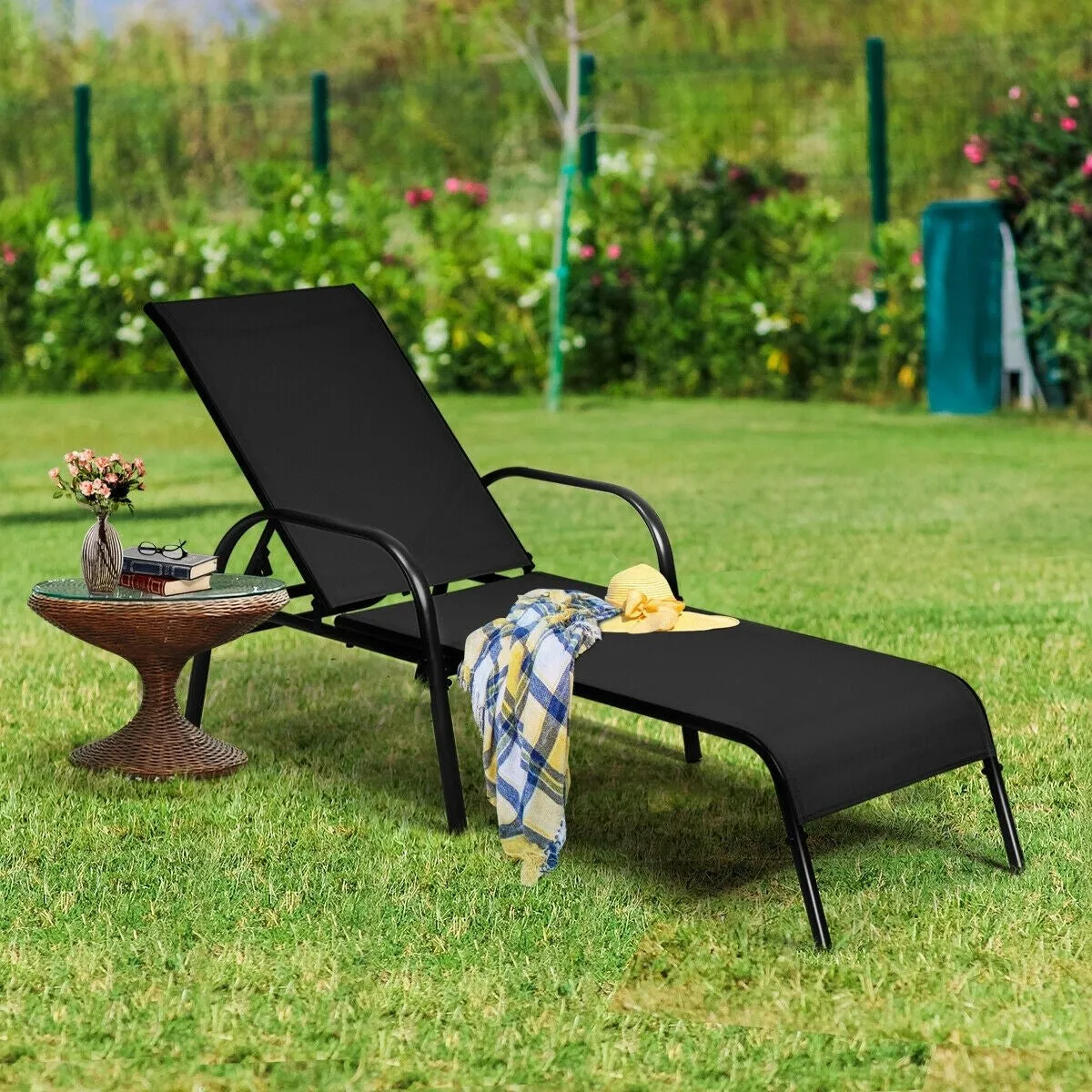 2pc Outdoor Patio Lounge Chair - Black