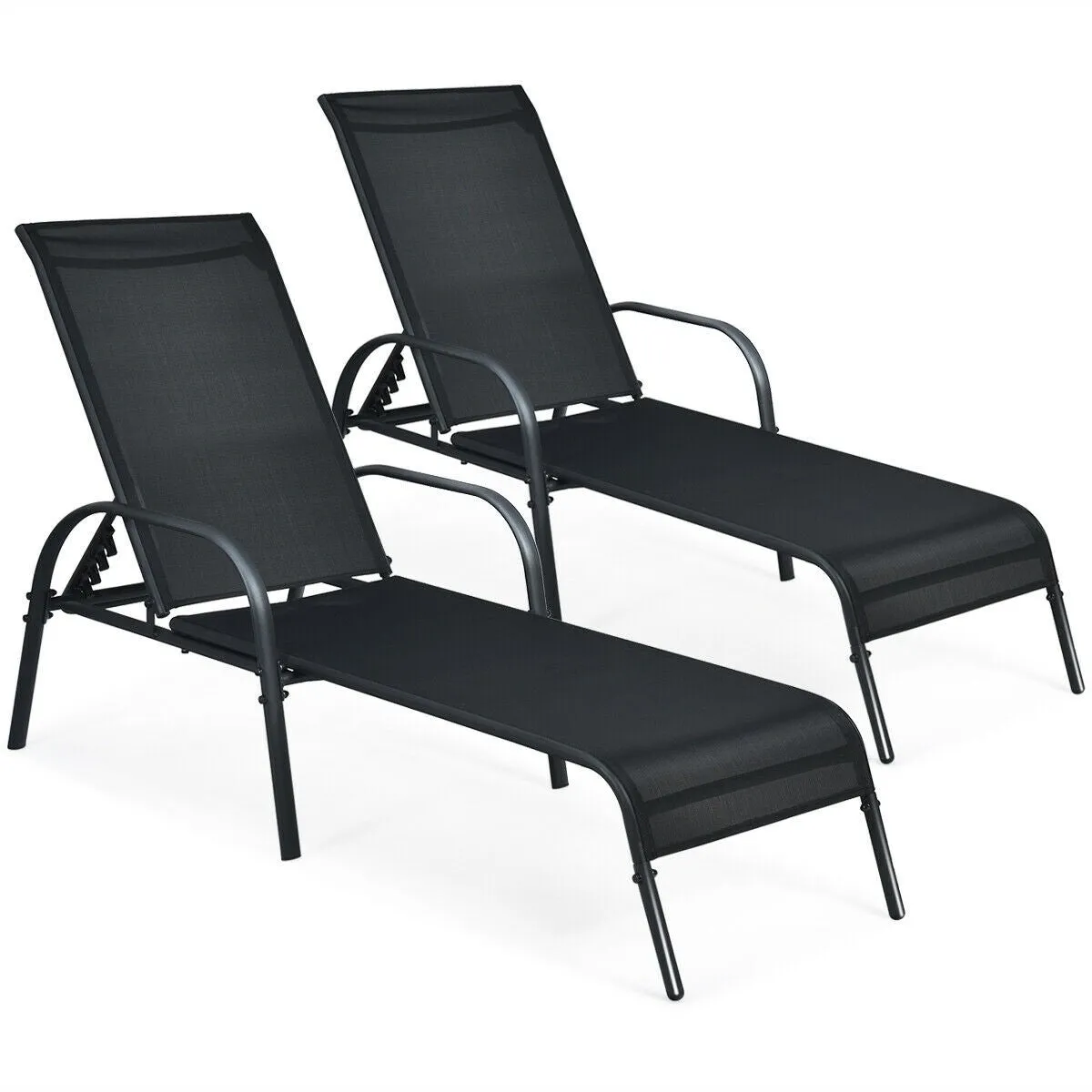 2pc Outdoor Patio Lounge Chair - Black