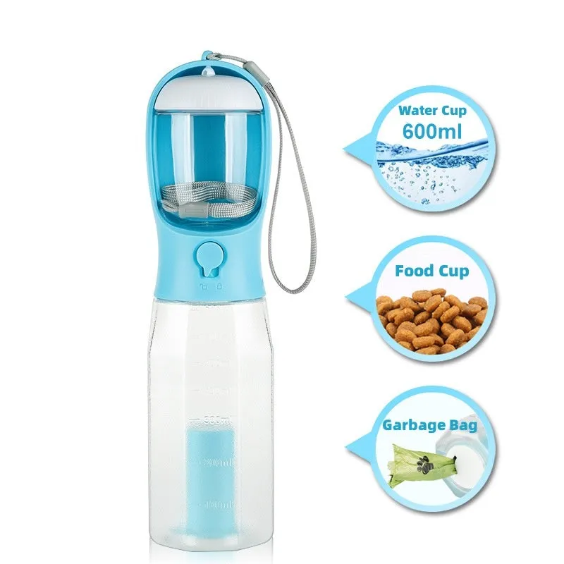 3-in-1 Portable Pet Water Bottle, Food Feeder, and Poop Dispenser - Leak-Proof Multifunctional Dog Water Bottle