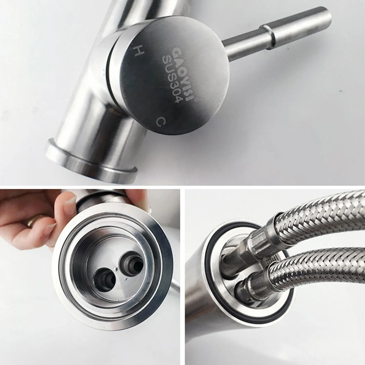 360° Rotatable Brushed Nickel Kitchen Tap