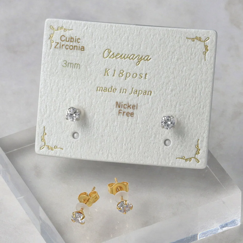 3mm CZ 18K Gold Post Studs