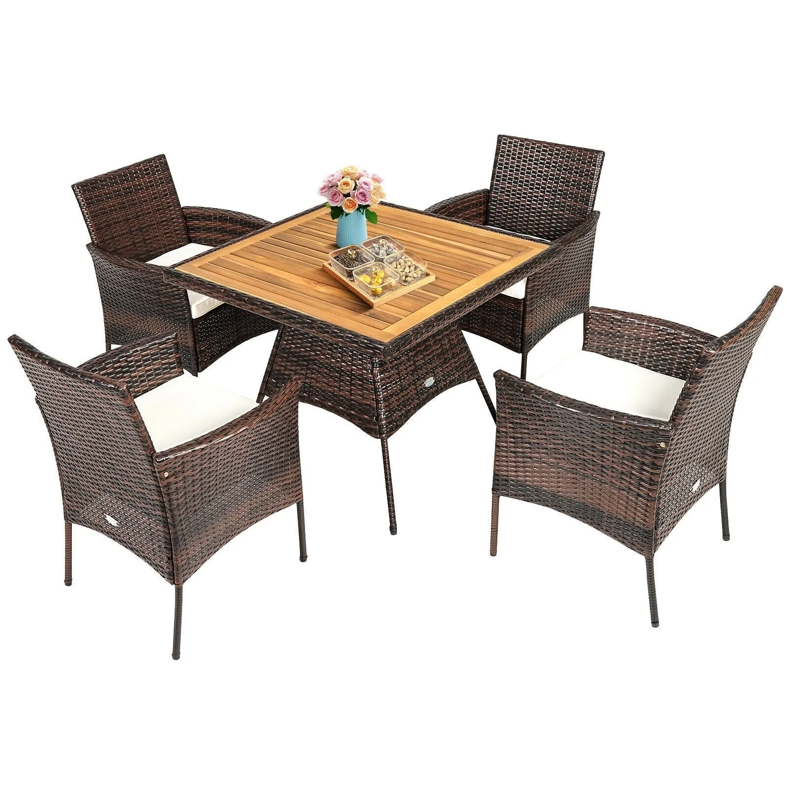 5pc Patio Rattan Dining Furniture Set - Off White