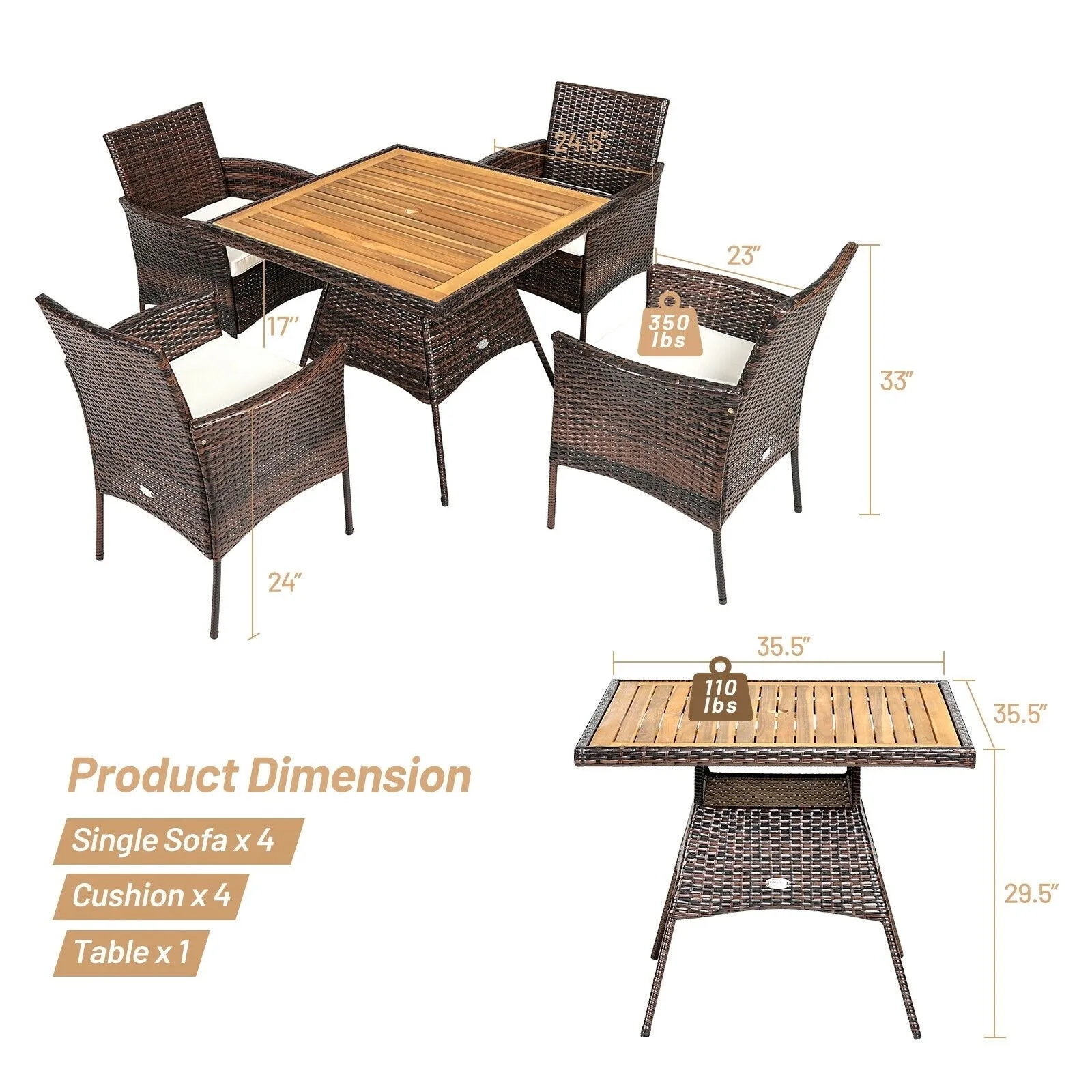 5pc Patio Rattan Dining Furniture Set - Off White