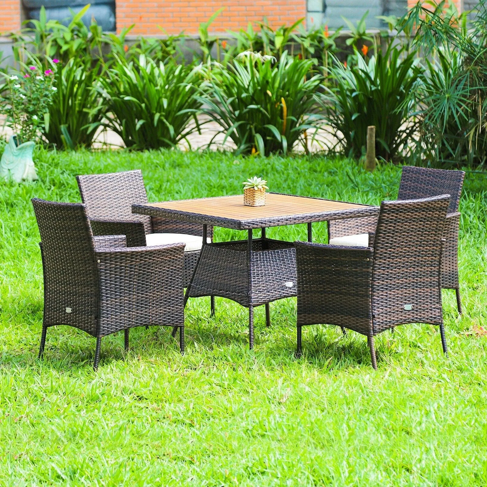 5pc Patio Rattan Dining Furniture Set - Off White