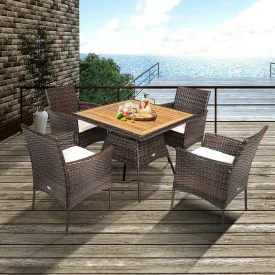 5pc Patio Rattan Dining Furniture Set - Off White