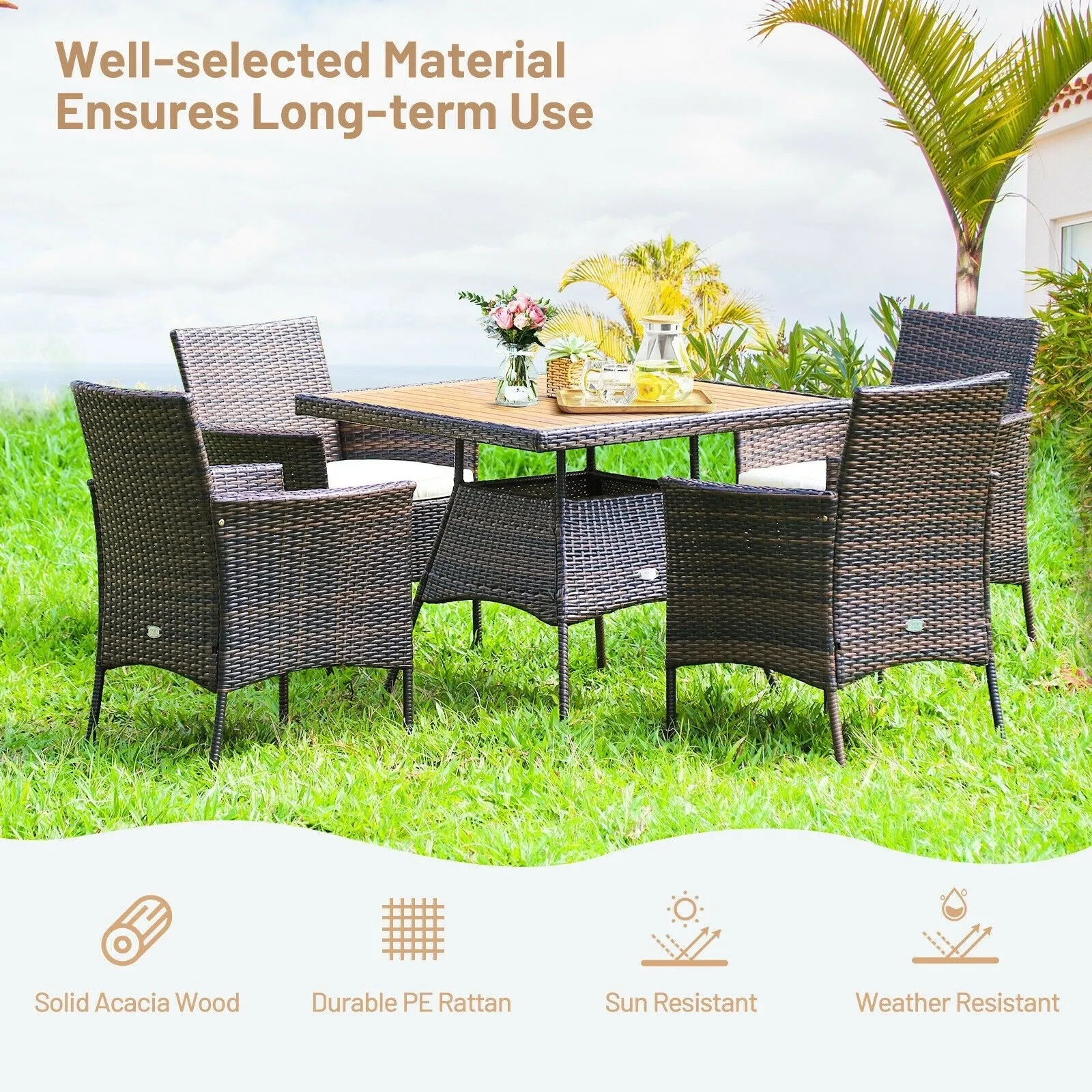 5pc Patio Rattan Dining Furniture Set - Off White