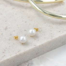 6mm Pearl 18K Gold Post Earrings