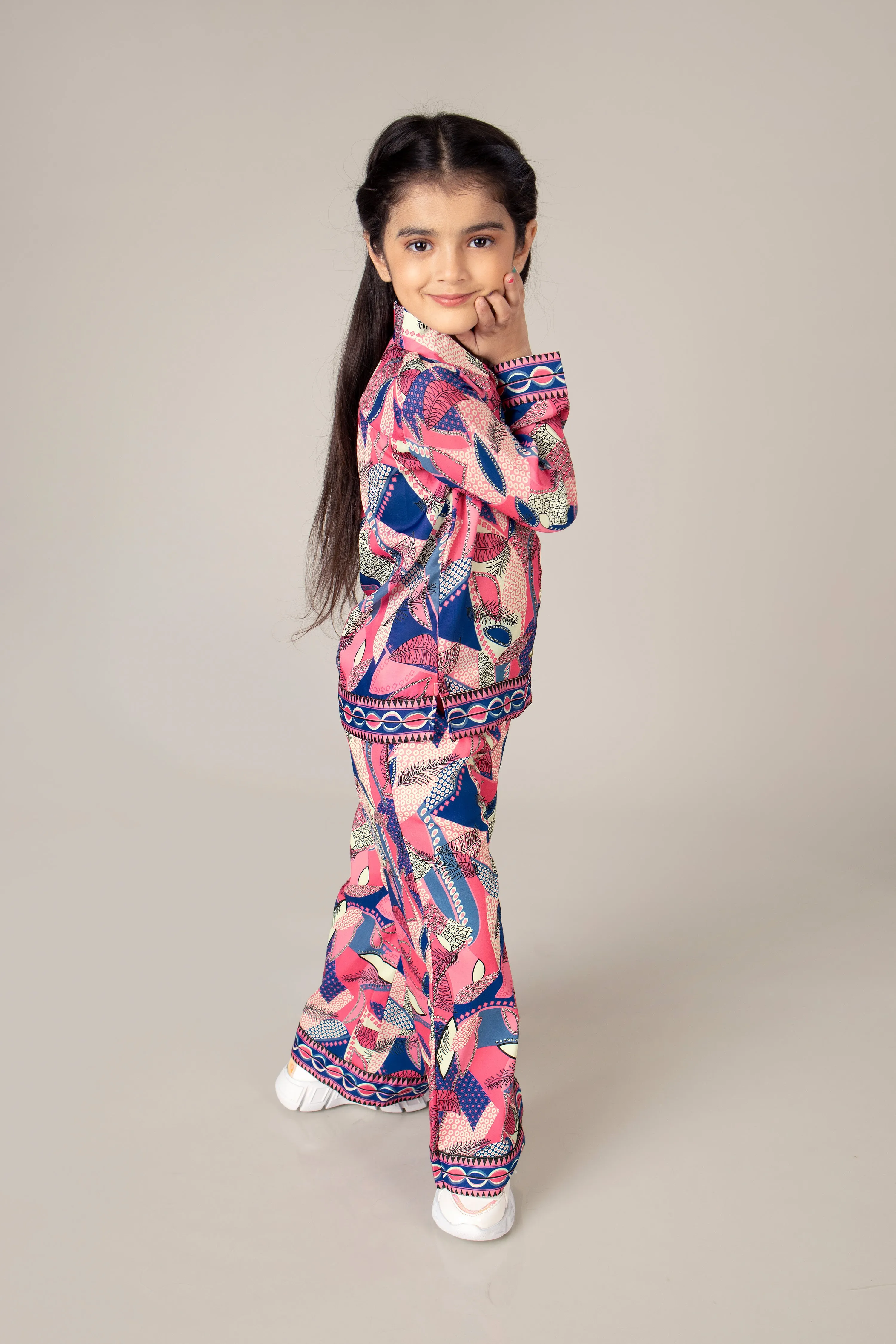 Abstract Regular Fit Co-Ord Set For Girls