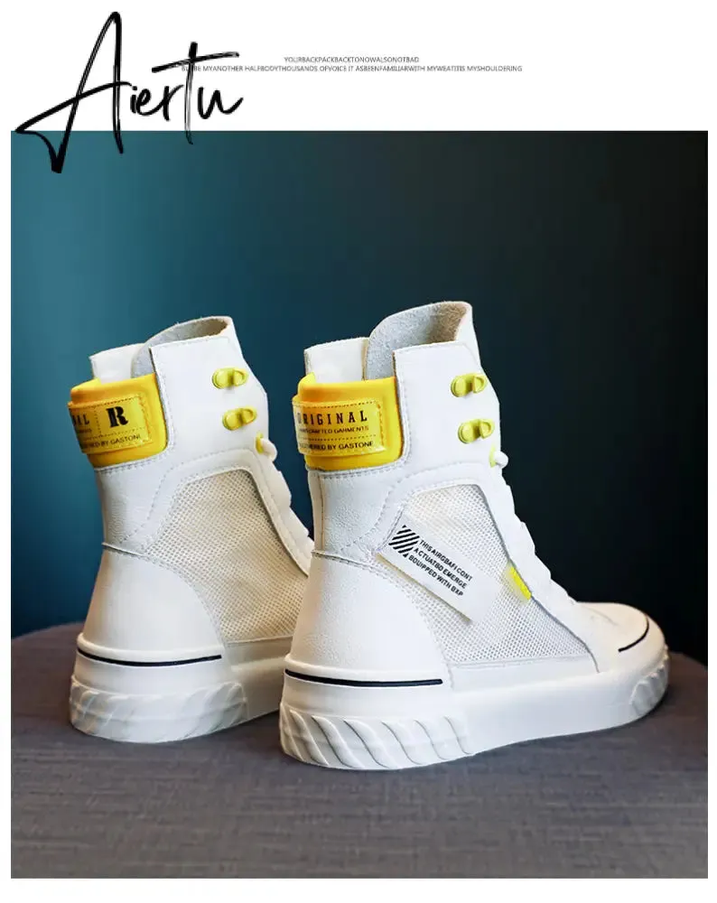 Aiertu Platform Women's Sneakers New Spring Canvas Lace-Up Vulcanized Shoes Summer Breathable White Casual Women Shoes