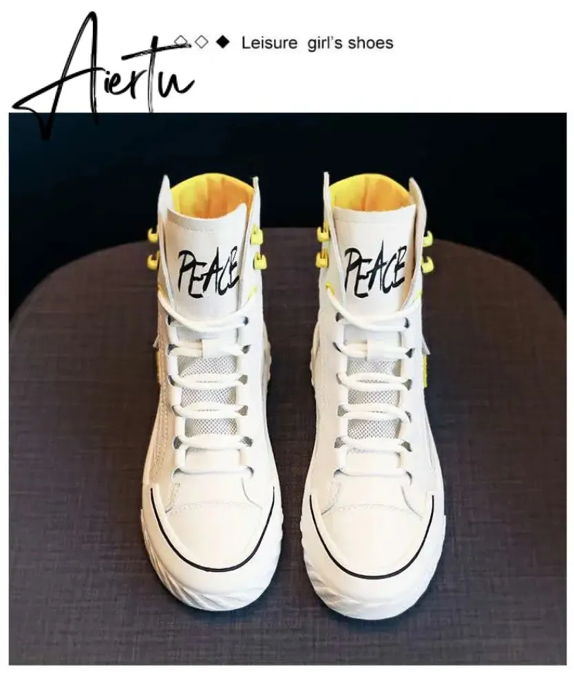 Aiertu Platform Women's Sneakers New Spring Canvas Lace-Up Vulcanized Shoes Summer Breathable White Casual Women Shoes