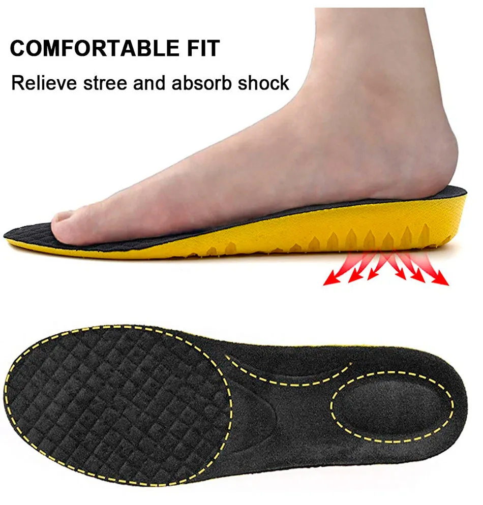 Ailaka Elastic Shock Absorbing Height Increasing Sports Shoe Insoles, Color Yellow