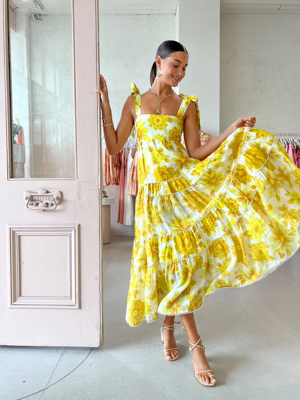 Alemais Sonny Midi Sundress in Lemon