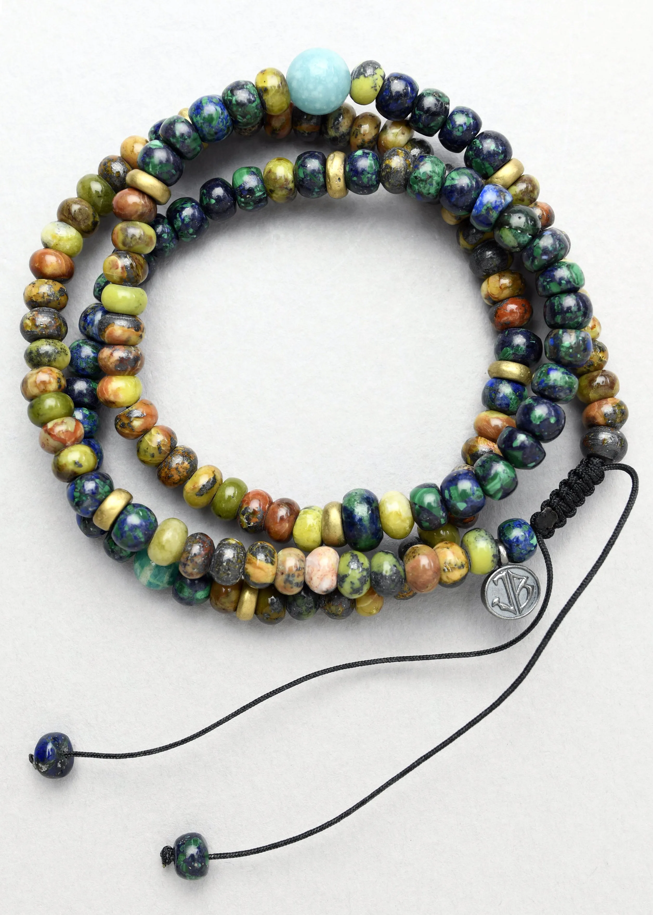 Amazonite, Azurite, Malachite and Serpentine Wrap Bracelet