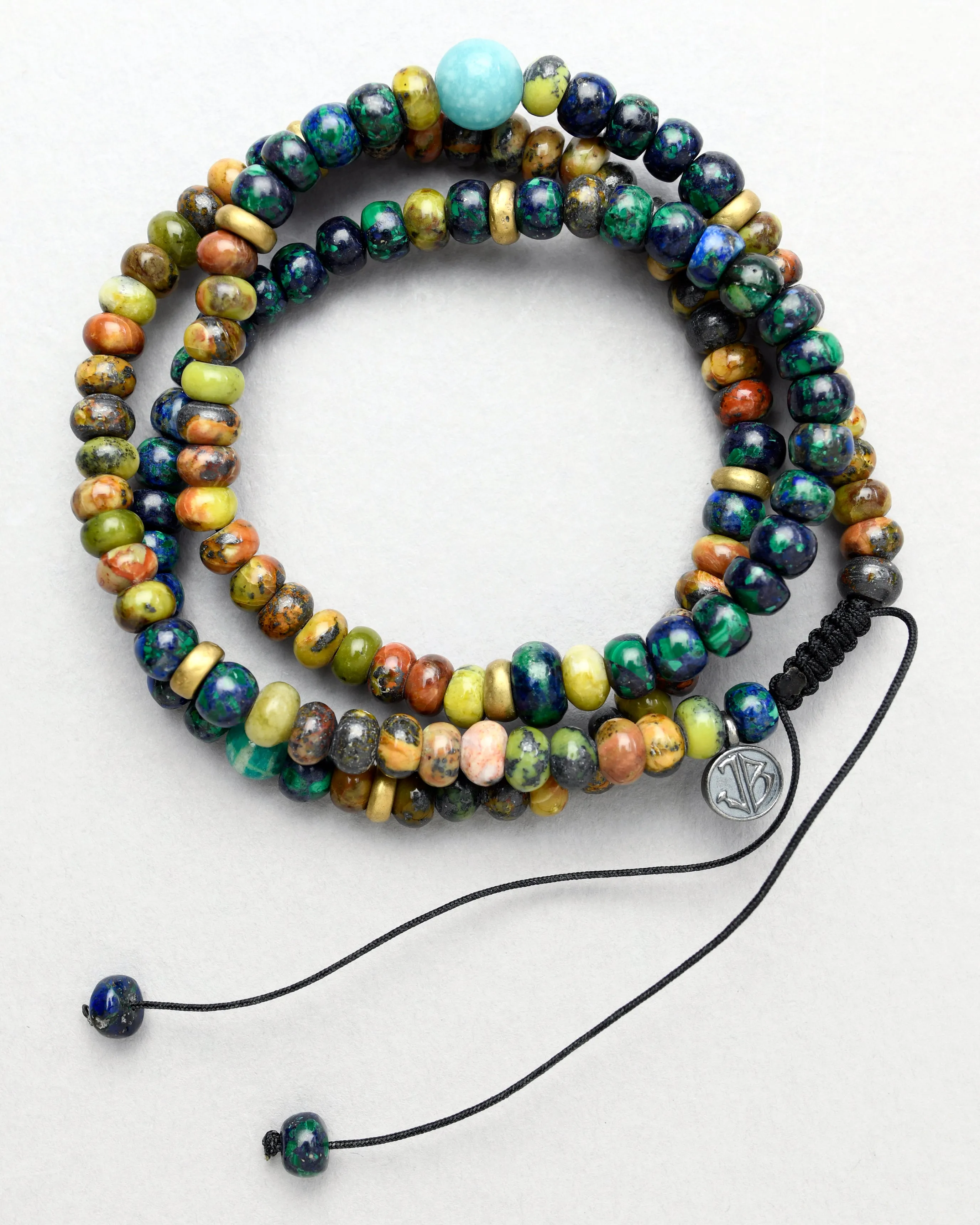 Amazonite, Azurite, Malachite and Serpentine Wrap Bracelet