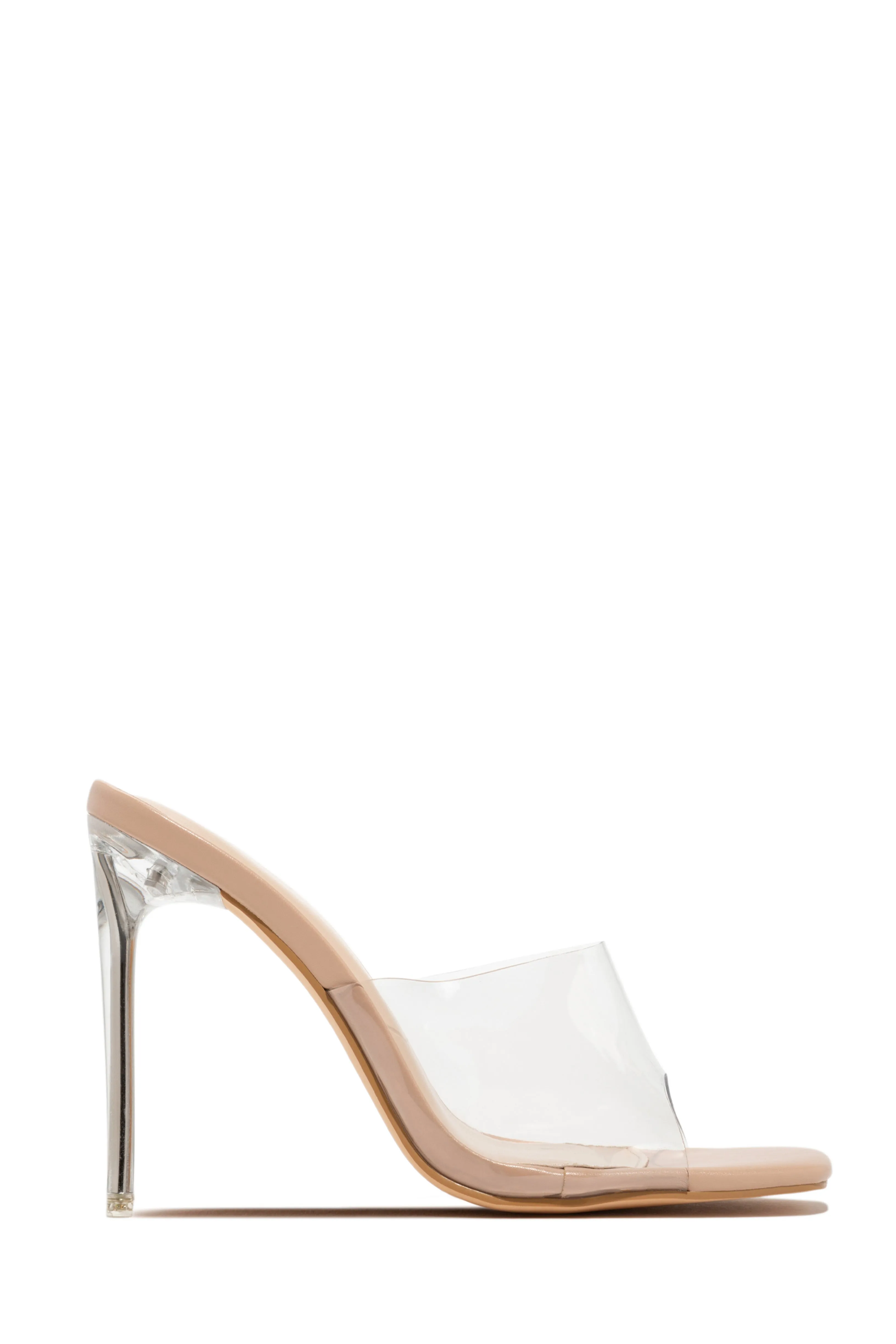 Amerie Clear High Heel Mules - Silver