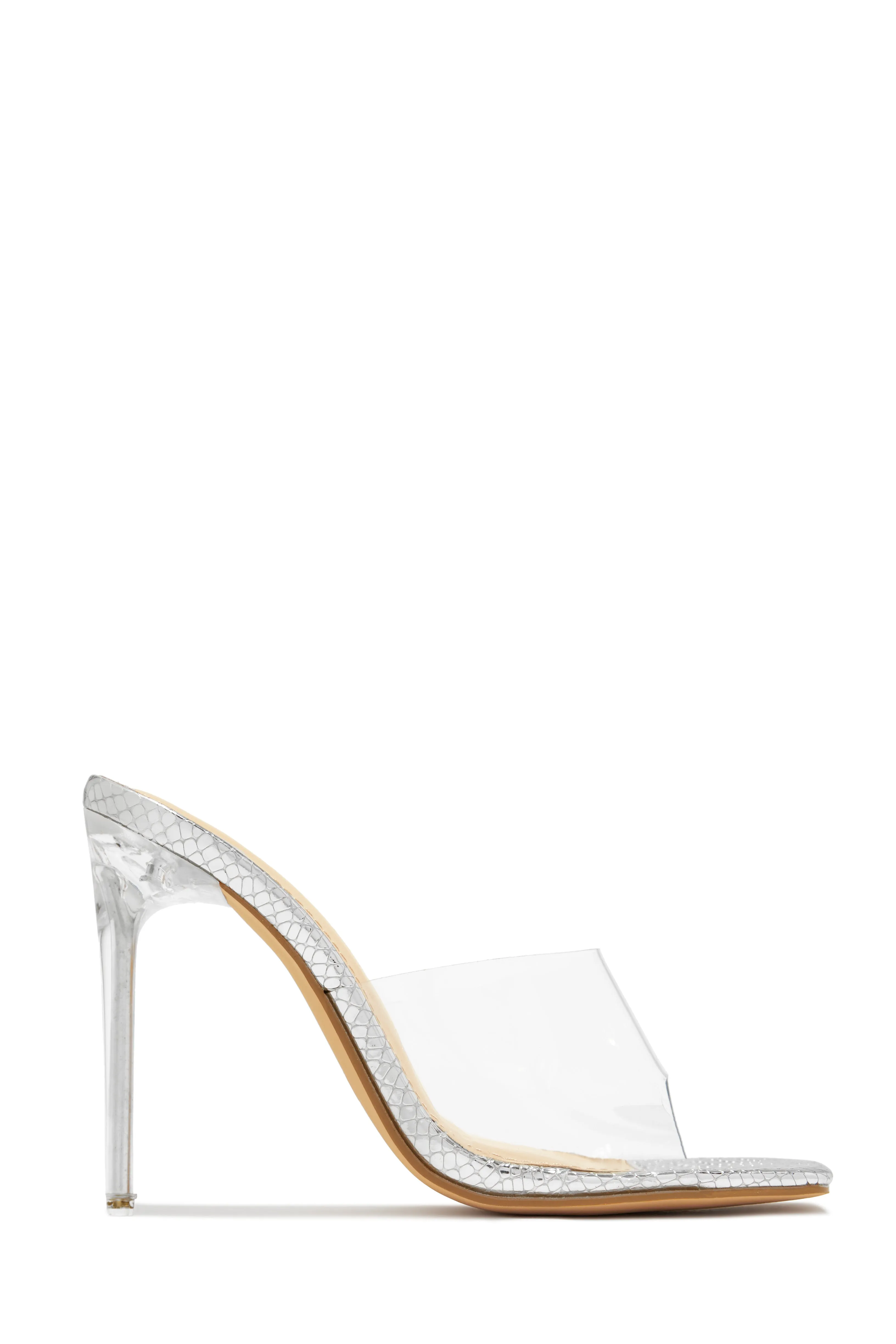 Amerie Clear High Heel Mules - Silver