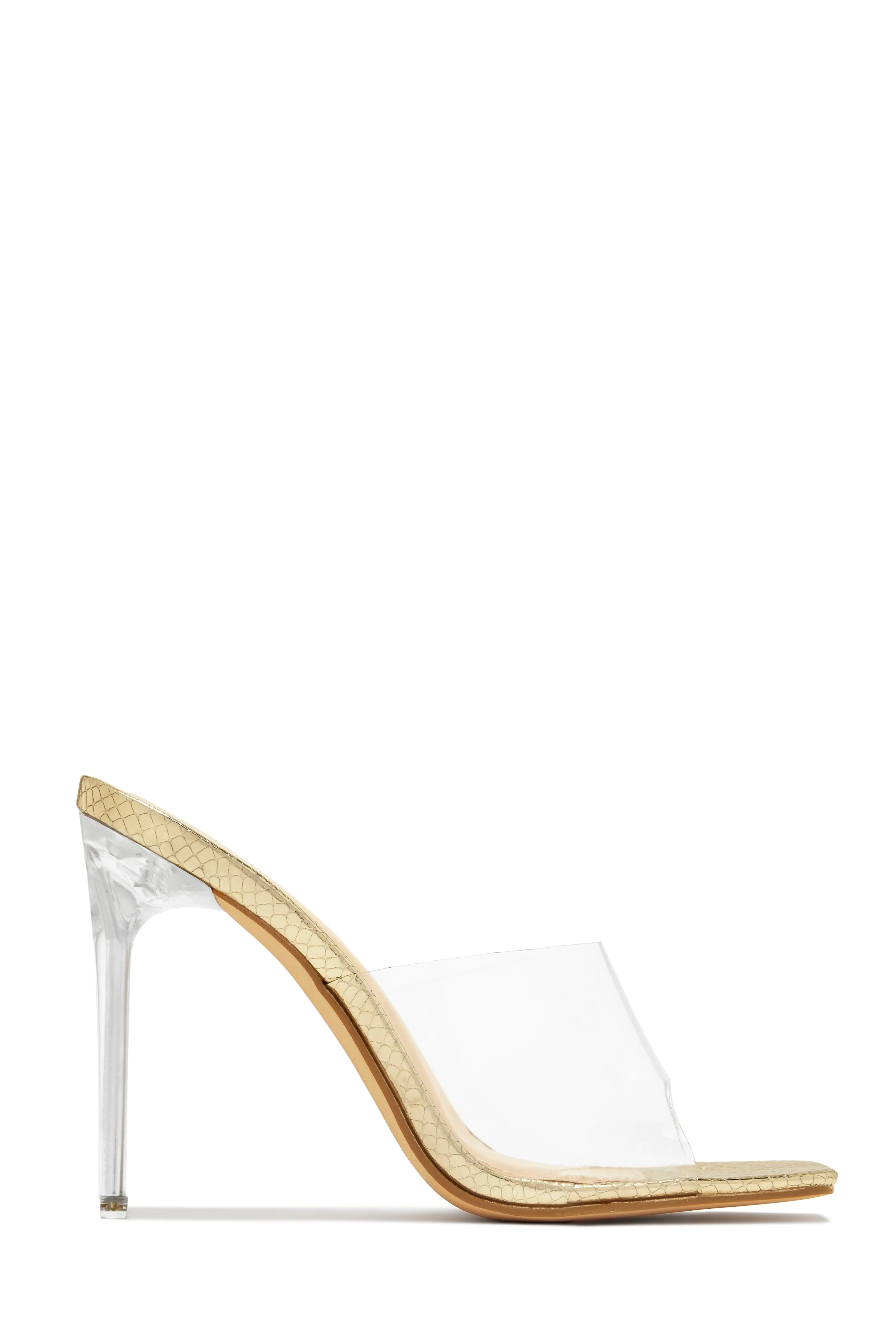 Amerie Clear High Heel Mules - Silver