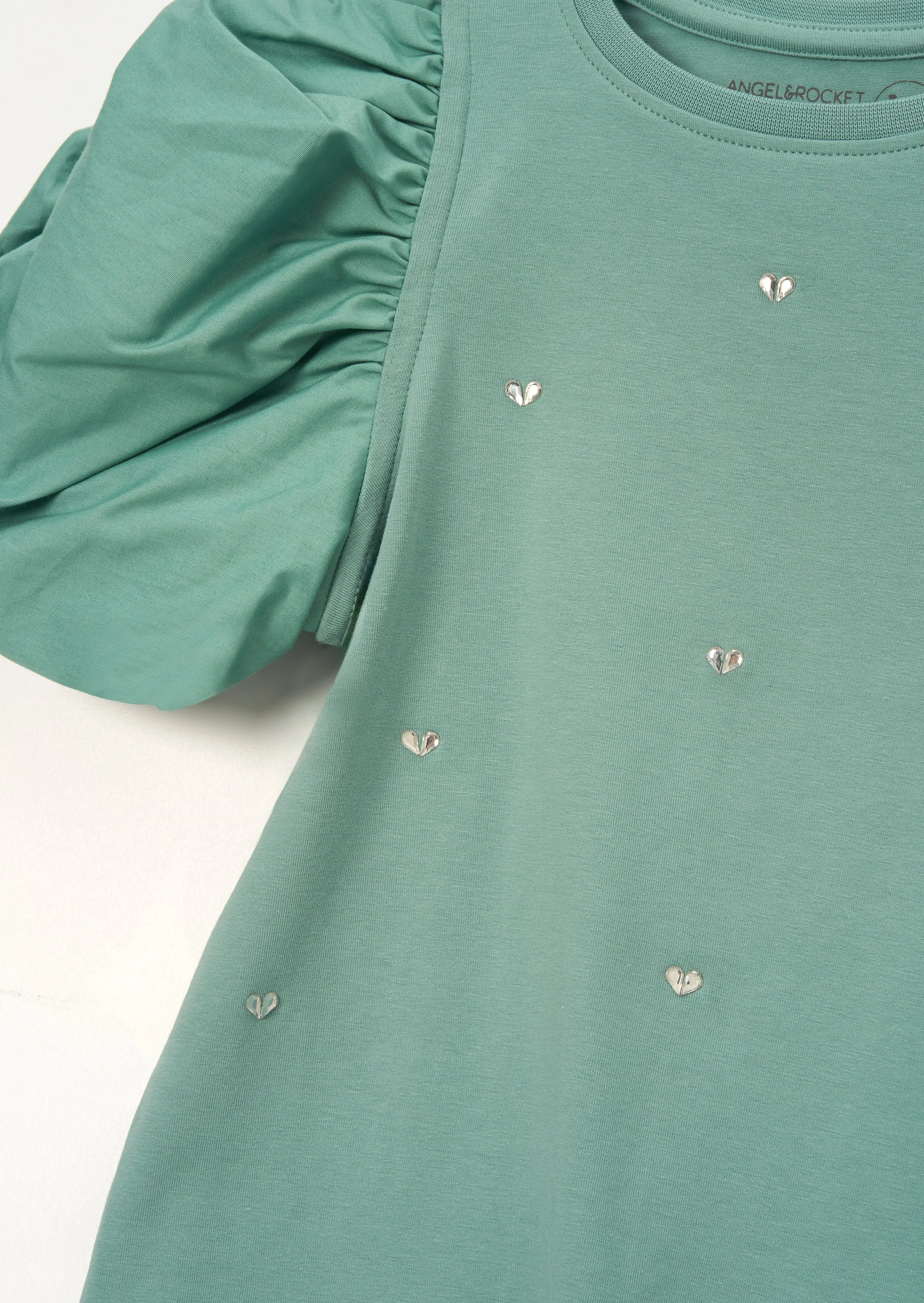 Anya Green Puff Sleeve Diamante T