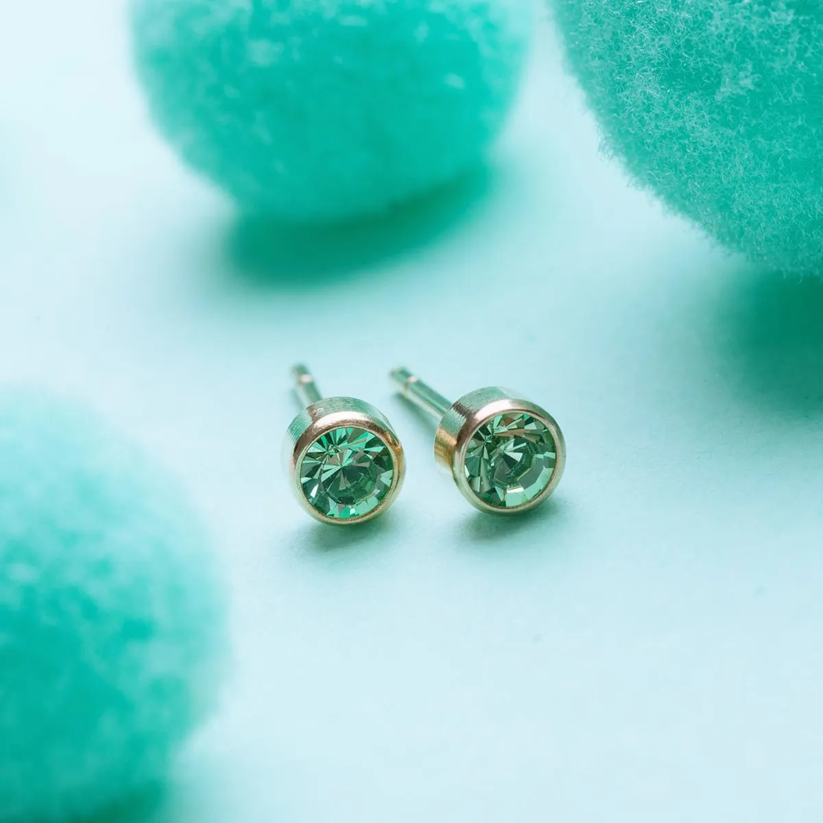 August Birthstone Bezel Gold Stud Earrings