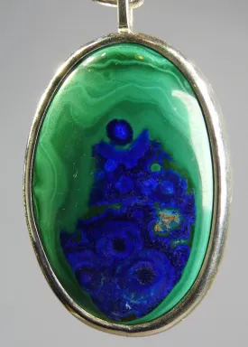 Azurite and Malachite Pendant Crystal Necklace