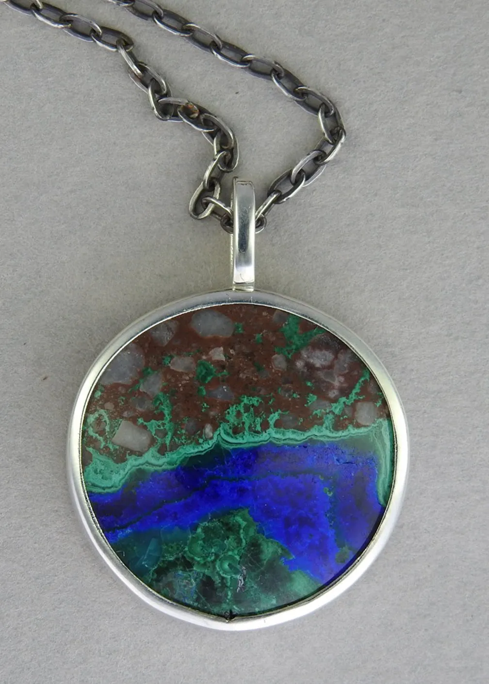 Azurite and Malachite Pendant Crystal Necklace