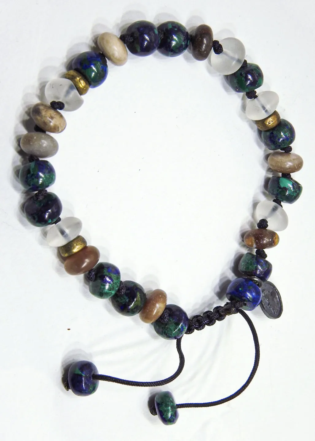 Azurite, Clear Quartz Crystal Malachite & Wood Opalite Bracelet