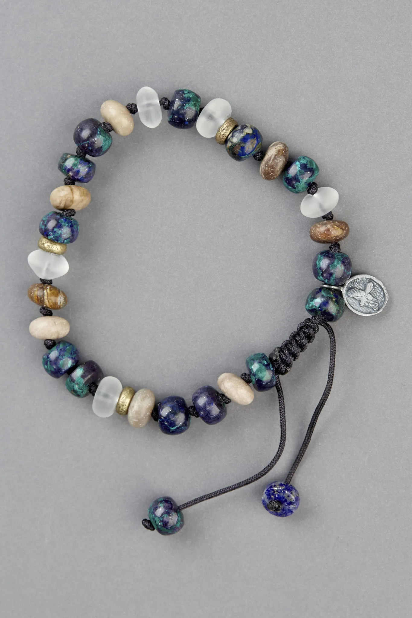 Azurite, Clear Quartz Crystal Malachite & Wood Opalite Bracelet