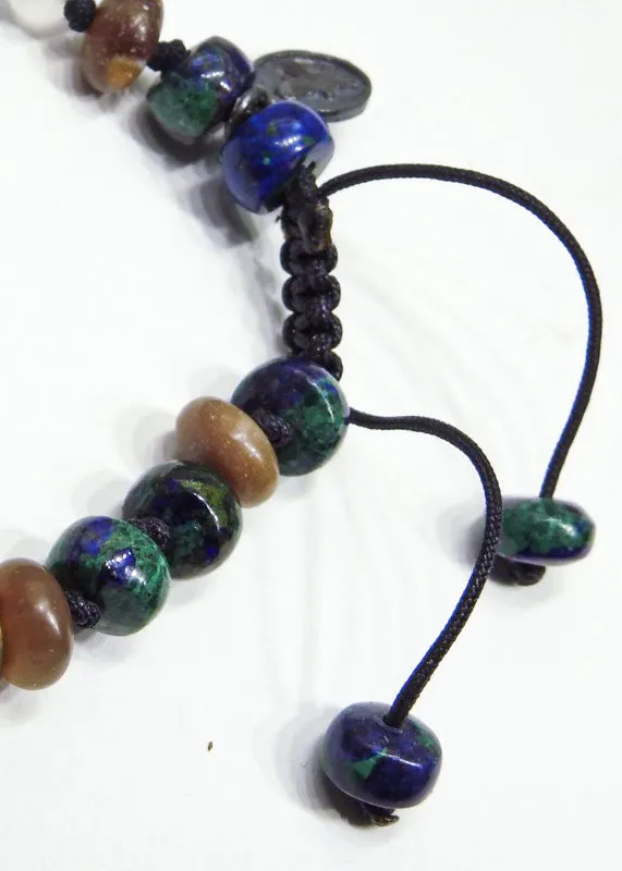 Azurite, Clear Quartz Crystal Malachite & Wood Opalite Bracelet