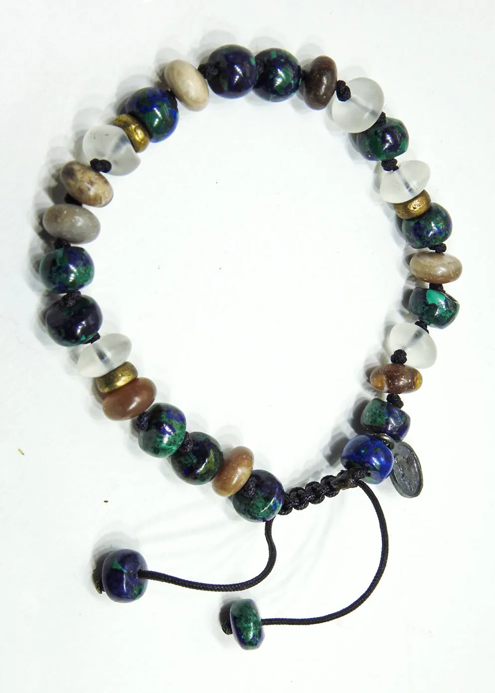 Azurite, Clear Quartz Crystal Malachite & Wood Opalite Bracelet