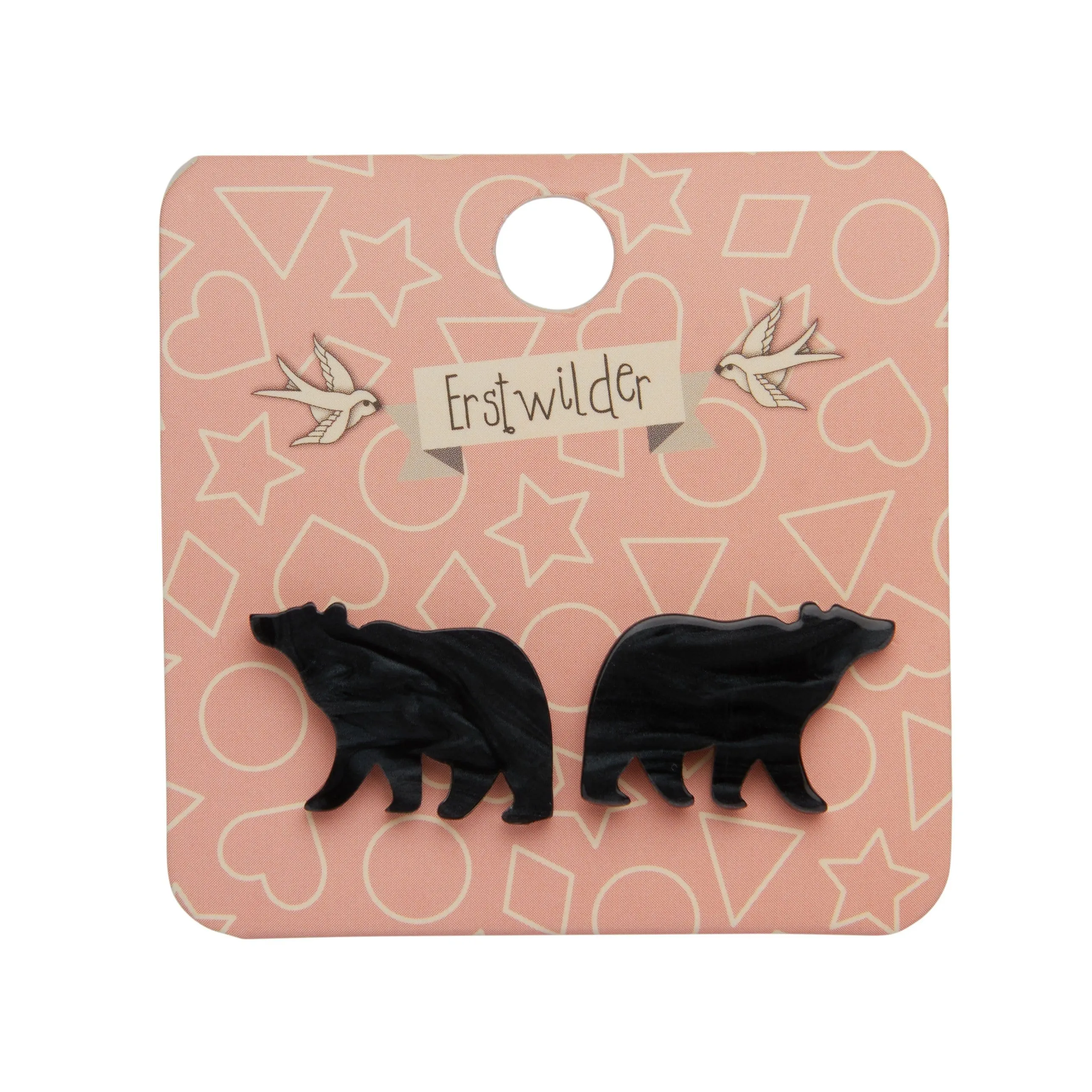 Bear Textured Resin Stud Earrings - Black