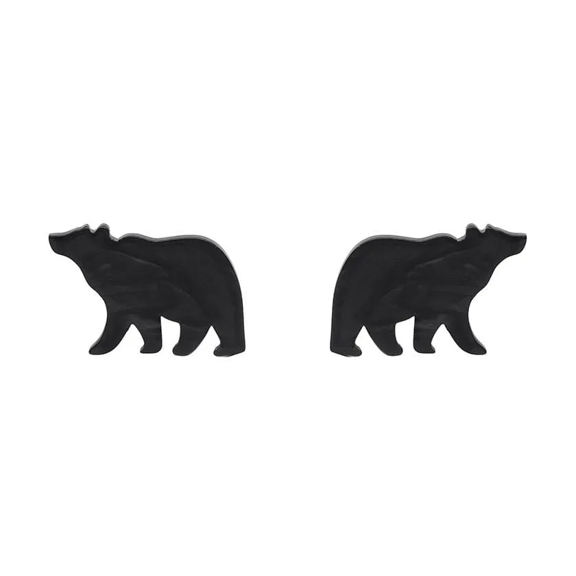 Bear Textured Resin Stud Earrings - Black