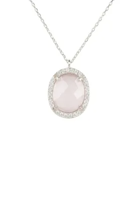 Beatrice Oval Gemstone Pendant Necklace Silver Rose Quartz