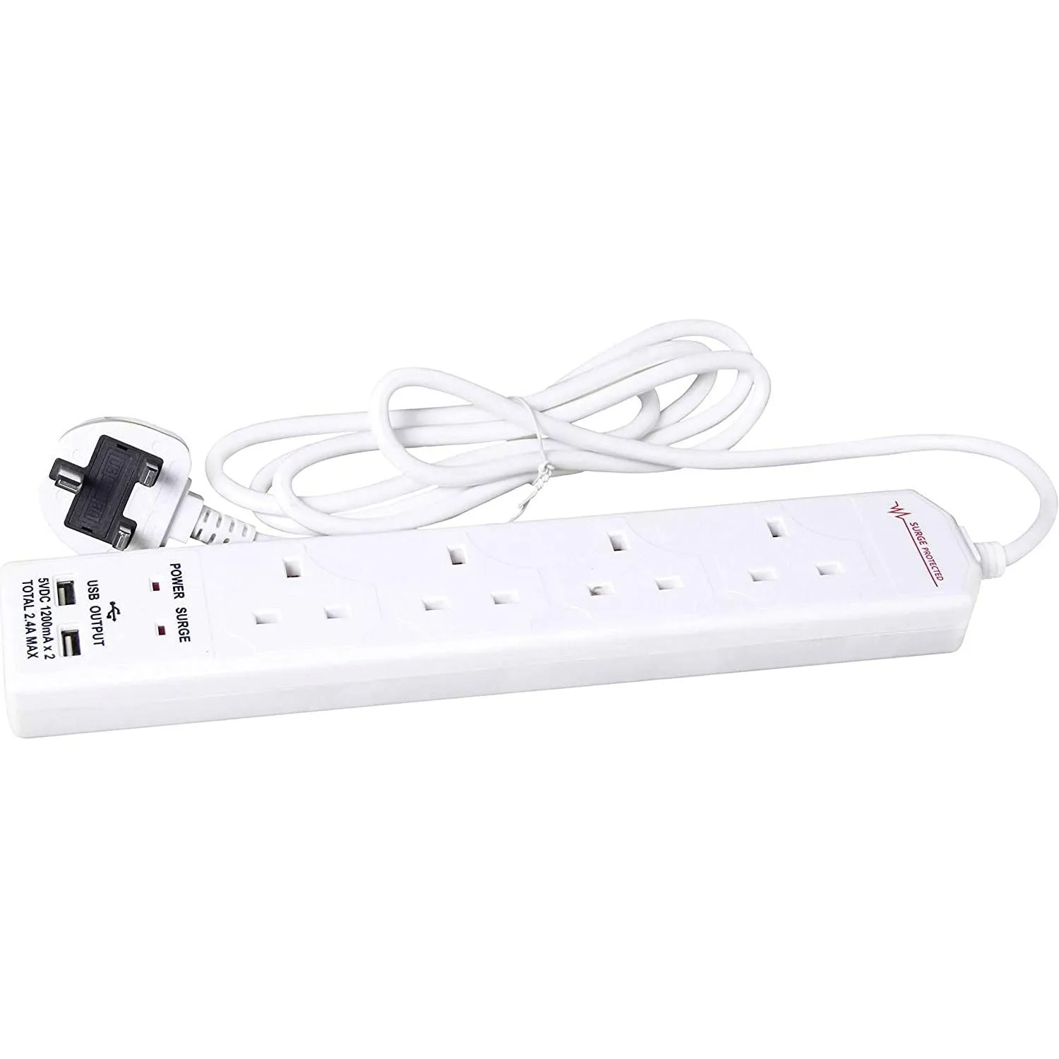 Benross 4 Way 2M 13A Surge Protected USB Extension Lead - White | 456290