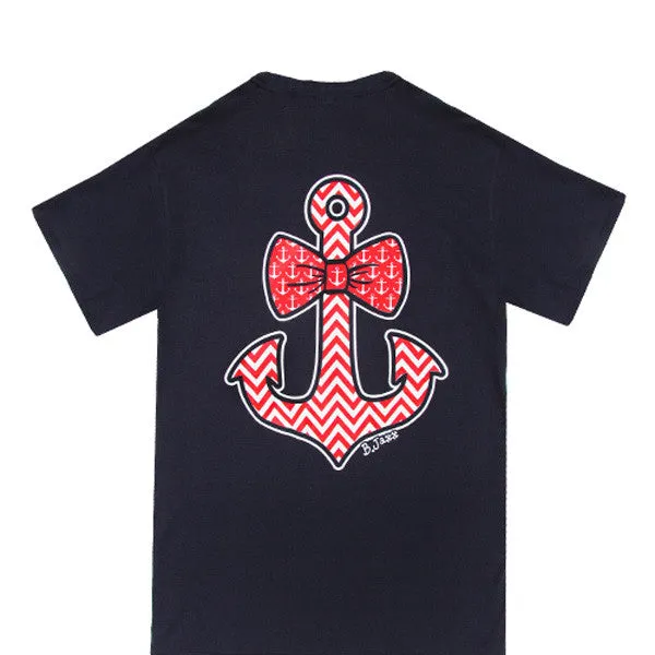 Bjaxx Cute Chevron Anchor Bow Navy Southern Girlie Bright T Shirt