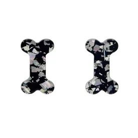 Bones Chunky Glitter Resin Stud Earrings - Silver