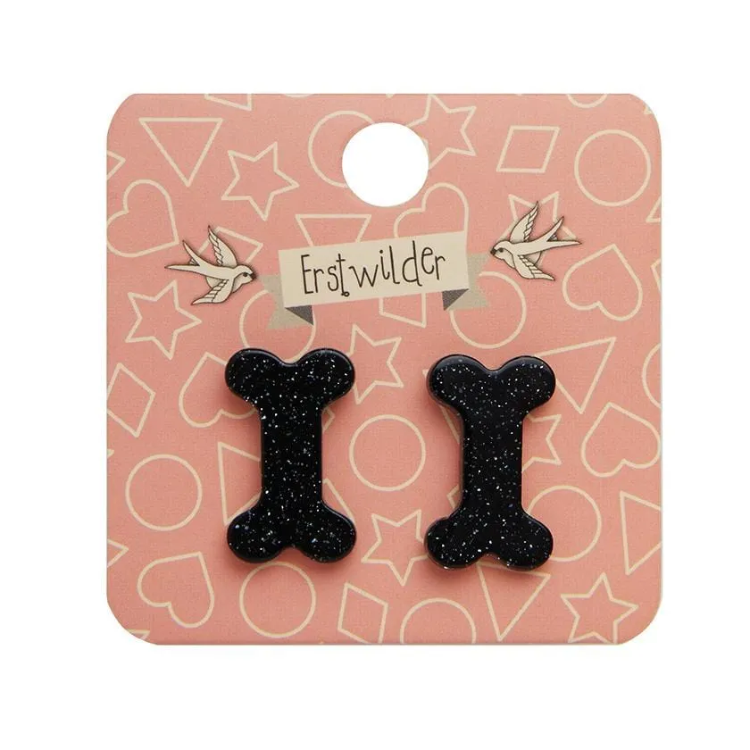 Bones Glitter Resin Stud Earrings - Black