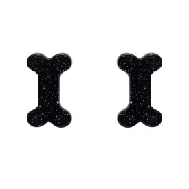 Bones Glitter Resin Stud Earrings - Black