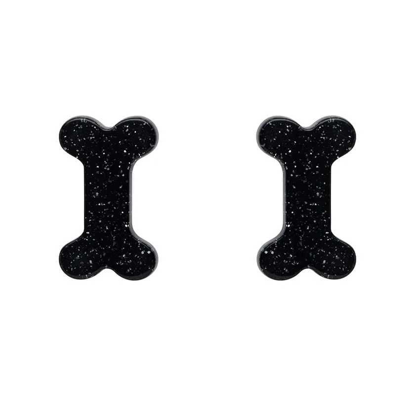 Bones Glitter Resin Stud Earrings - Black