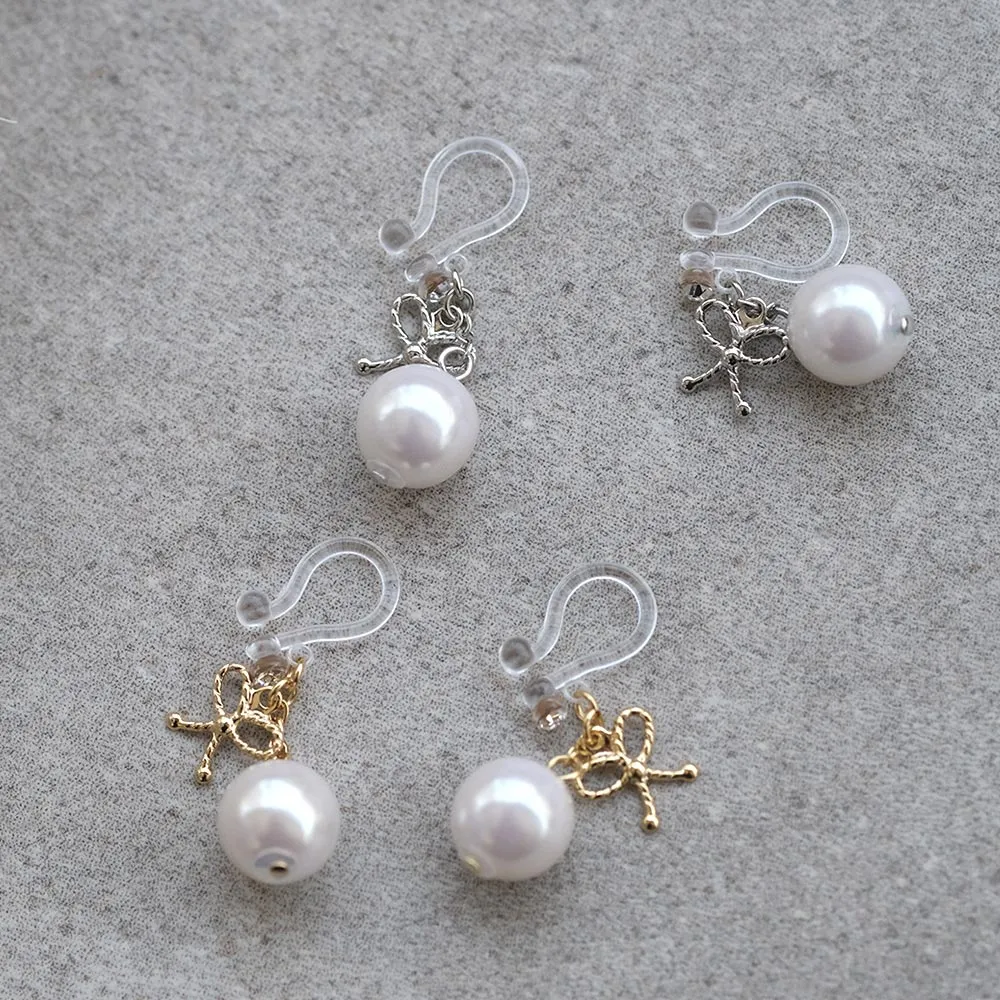 Bow and Pearl Invisible Clip On Earrings