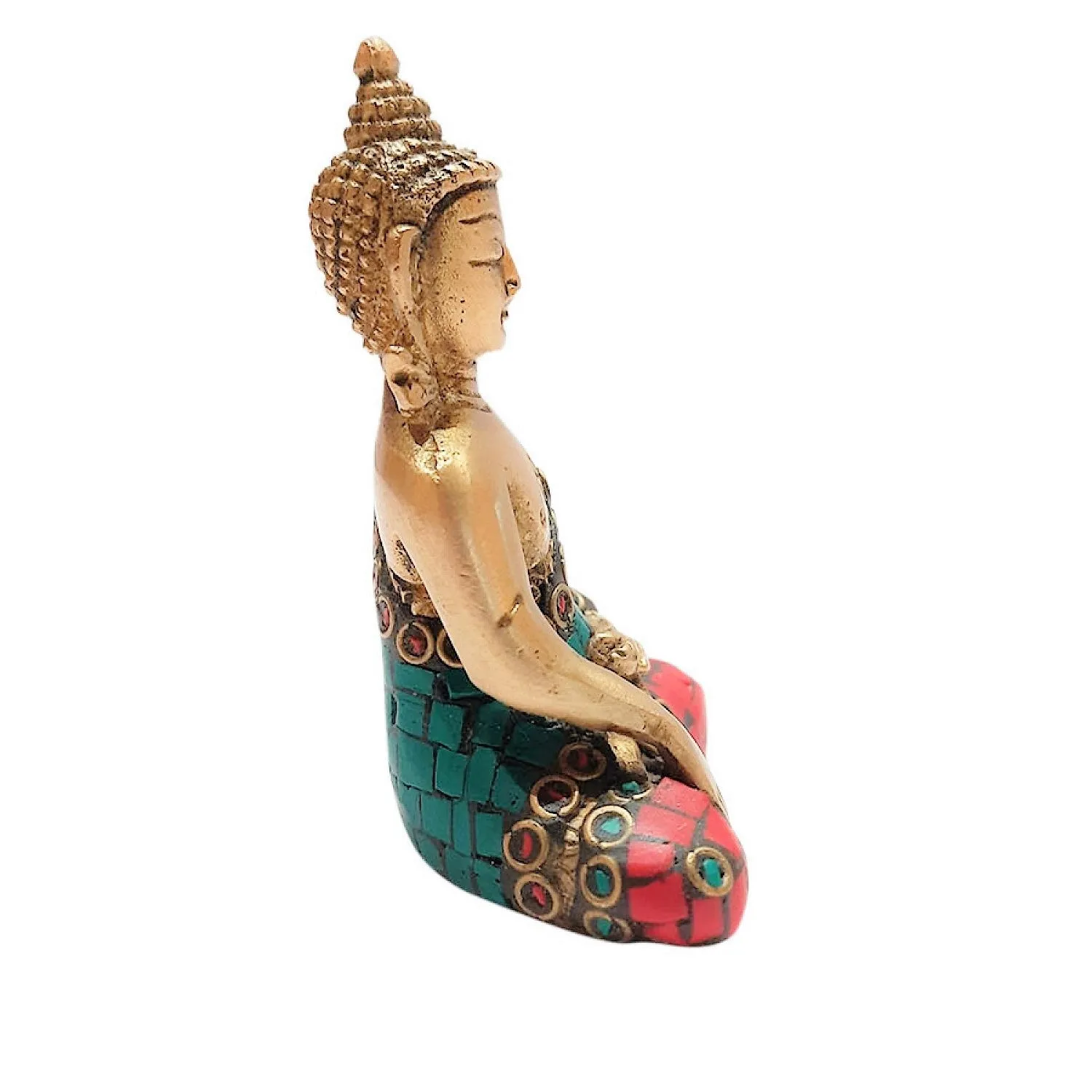 Brass Buddha Sitting with Stonework 3 in