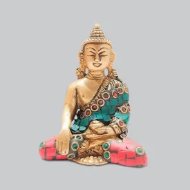 Brass Buddha Sitting with Stonework 3 in